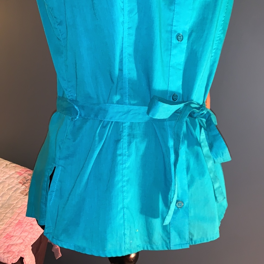 Nwt Notations Size S Teal Belted Button Down Blou… - image 3